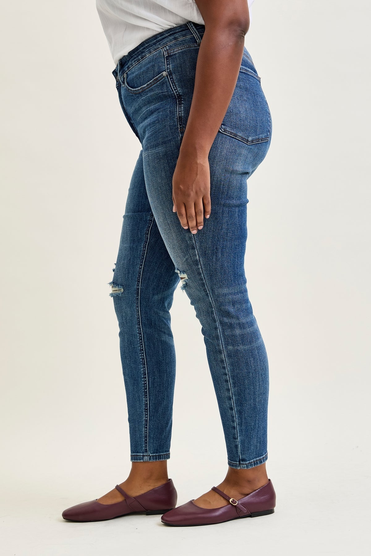 Freya Mid Rise Tummy Control Distressed Skinny - PLUS