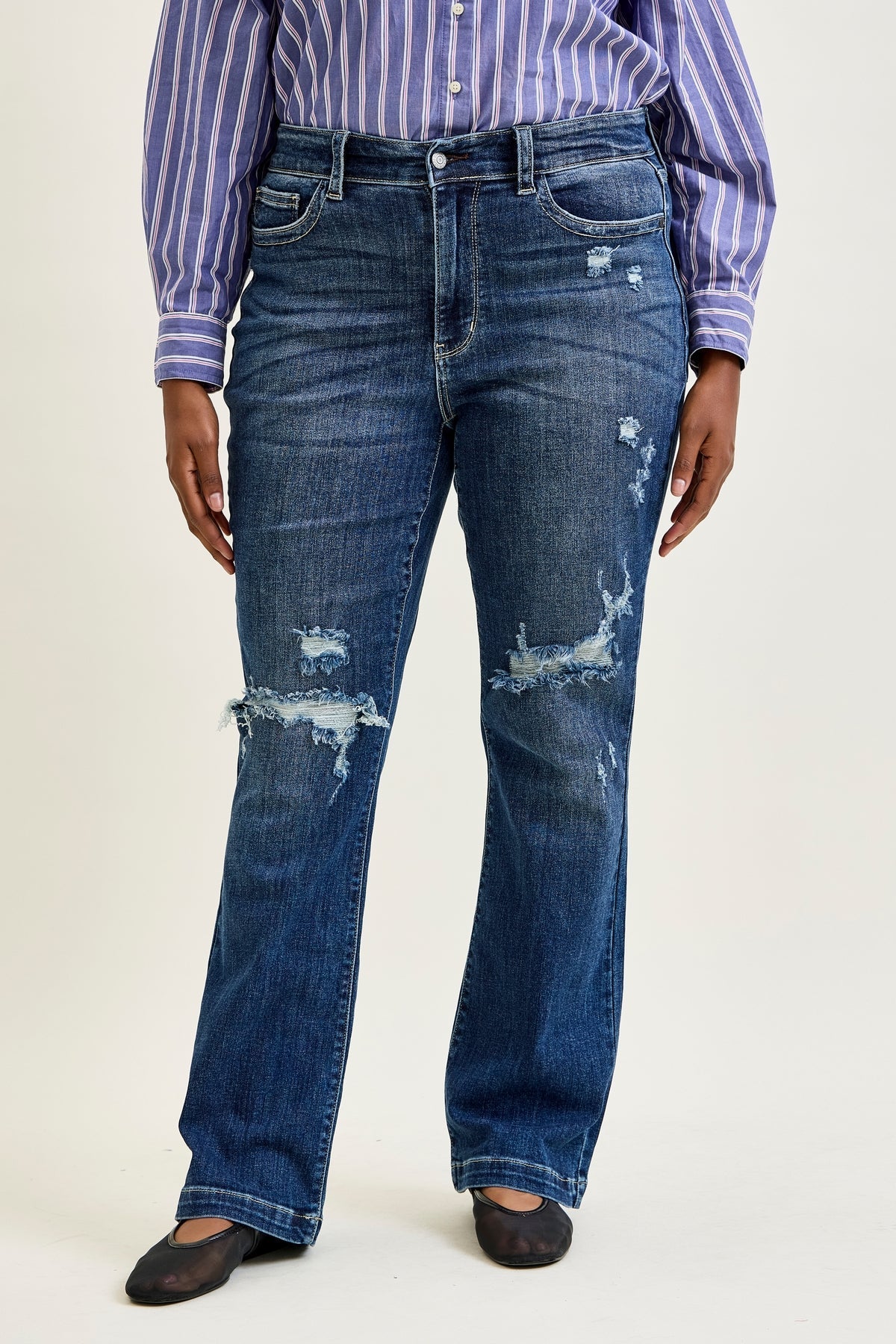 Lucy Mid Rise Hand Sand & Mildly Distressed Bootcut Jeans - PLUS