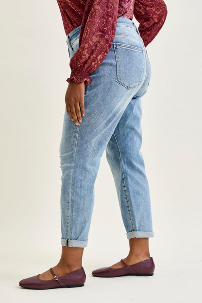 Michelle Mid Rise Vintage Wash Boyfriend Jeans - PLUS