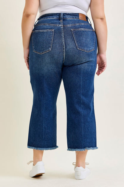 Wren High Rise Button Fly Distressed Hem Crop Wide - PLUS