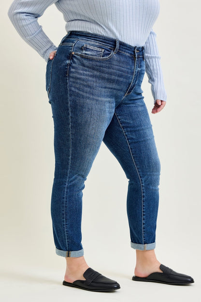 Addison Mid Rise Classic Cuffed Boyfriend Jeans- PLUS