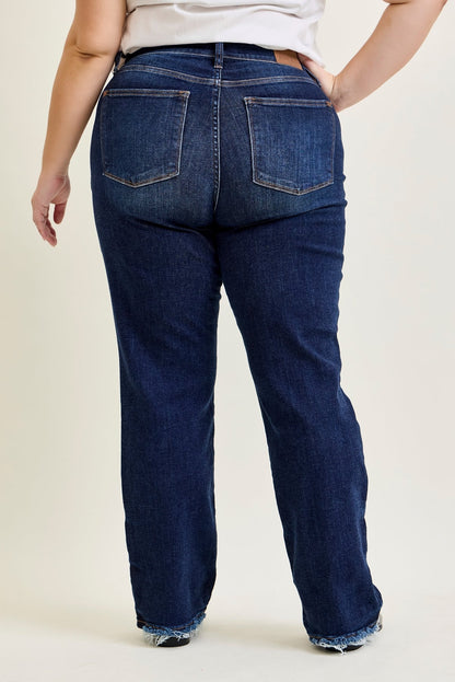 Selena Mid Rise Straight Leg with Fray Hem - PLUS