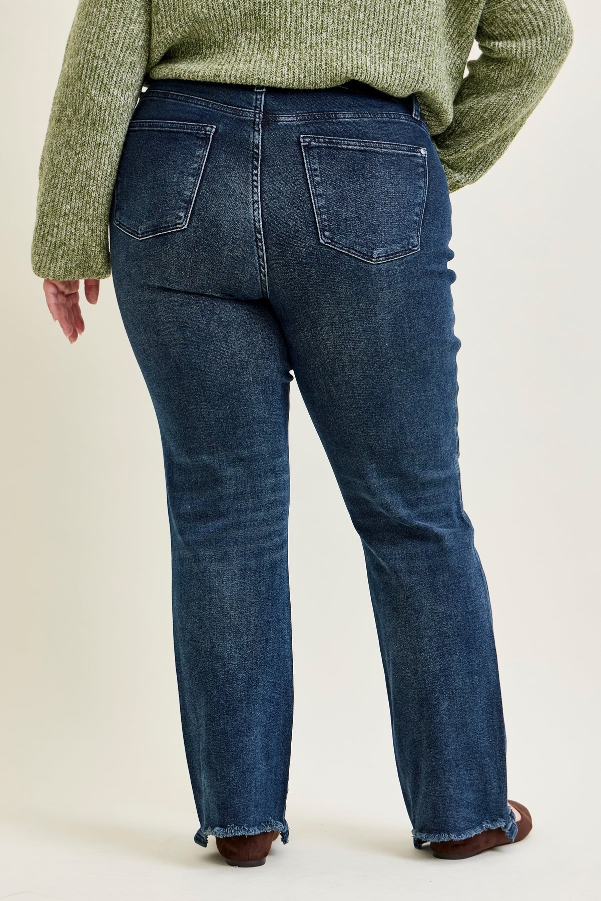 Lisa High Rise Button Fly Hem Distressed Straight Jeans - PLUS