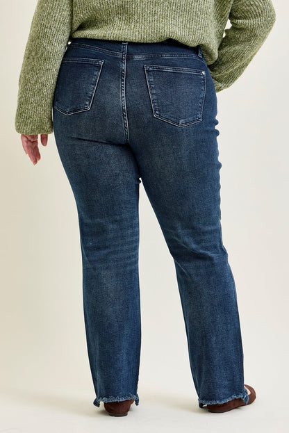 Lisa High Rise Button Fly Hem Distressed Straight Jeans - PLUS