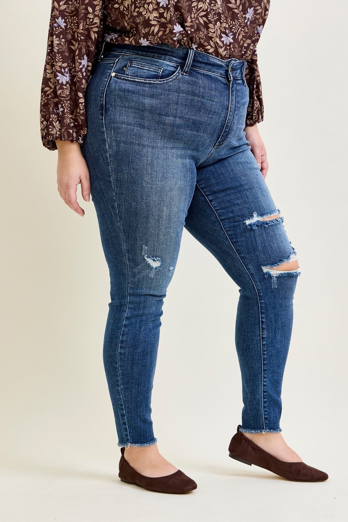 Andrea High Waist Skinny Jeans with Rips - PLUS