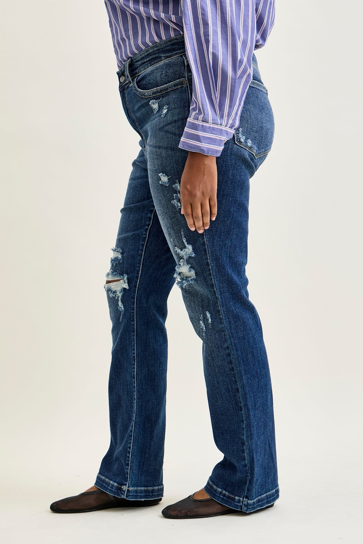 Lucy Mid Rise Hand Sand & Mildly Distressed Bootcut Jeans - PLUS