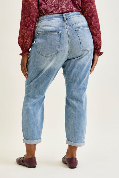 Michelle Mid Rise Vintage Wash Boyfriend Jeans - PLUS