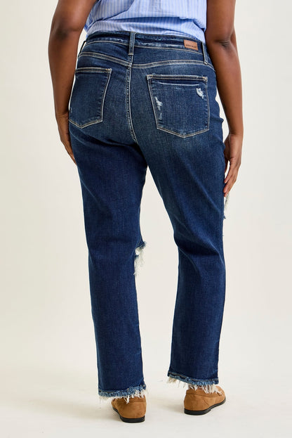 Lisse Mid Rise Ripped Straight Fit Jeans - PLUS