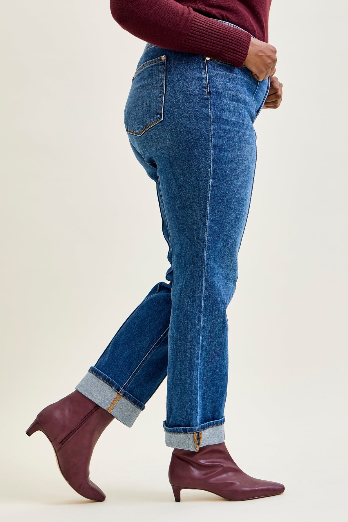 Sally High Rise Front Seam Detail & Cuffed Straight Fit Jeans - PLUS