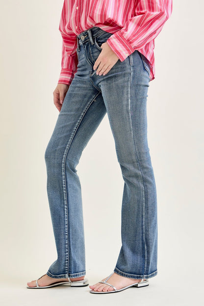 Violet High Rise Contrast Wash Bootcut Jeans