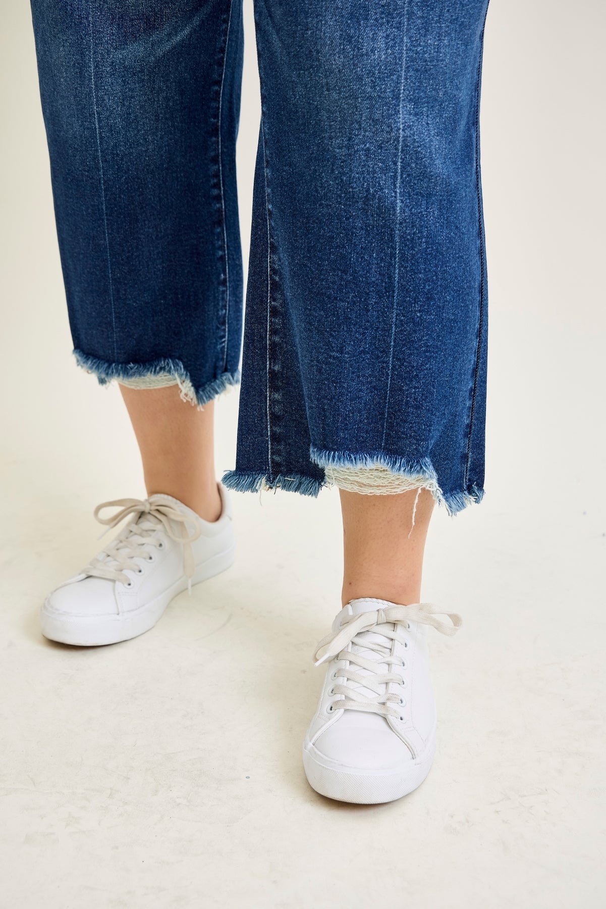 Wren High Rise Button Fly Distressed Hem Crop Wide - PLUS