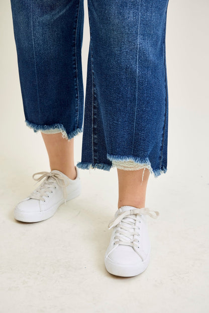 Wren High Rise Button Fly Distressed Hem Crop Wide - PLUS