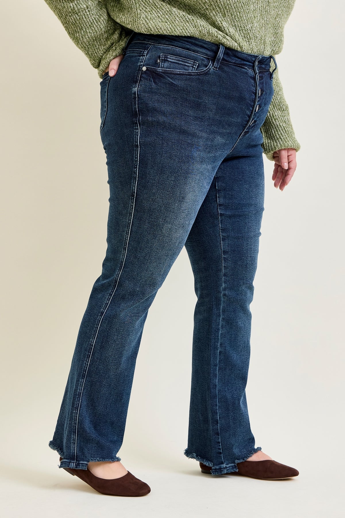 Lisa High Rise Button Fly Hem Distressed Straight Jeans - PLUS